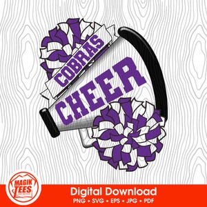 Cobra's Cheer School Spirit digitale download paars | Cheerleader Pride-logo | Megafoon pompon | PNG, SVG, EPS, pdf, jpeg