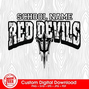 Red Devils Mascot School Spirit Custom Digital Download | Personalize With School Name | PNG, SVG, JPEG, eps, pdf