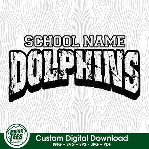 Delfine Schule Geist Maskottchen | Personalisieren Sie mit Schulname | Digitaler Download | PNG, SVG, JPG, Pdf, Eps