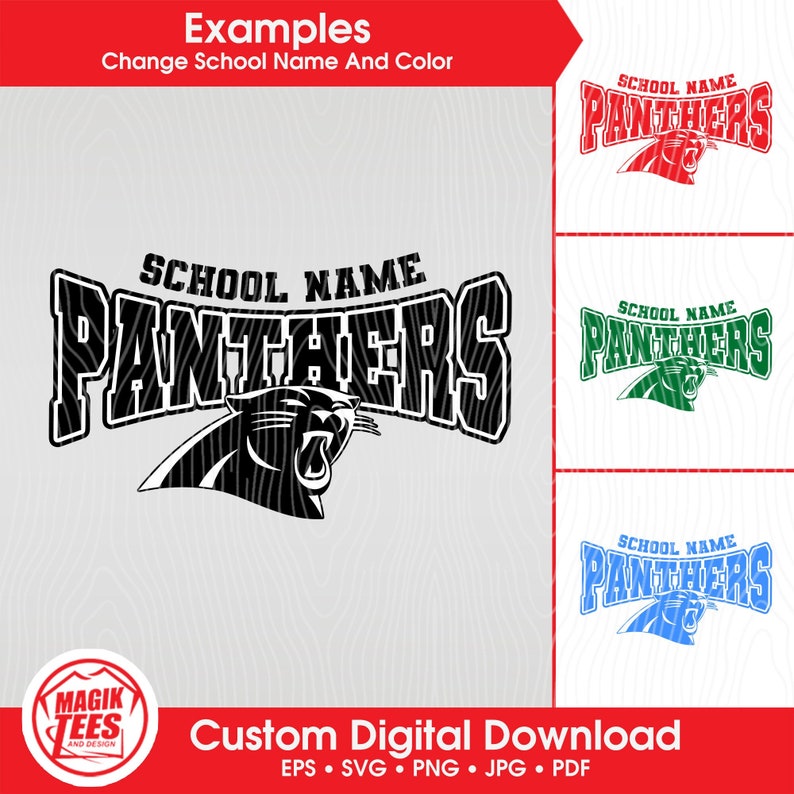 Mascota escolar personalizada de Panthers / Personalizar con nombre y color de la escuela png, eps, jpg, svg, pdf imagen 1
