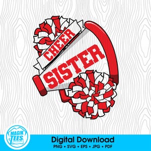 Cheer Sister Red | Proud Cheer Sister | Cheer Sis | Cheerleading Competition Gift | Digital Download | PNG, SVG, JPEG, pdf, eps