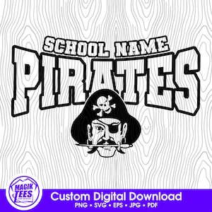 Mascota de los Piratas con espíritu escolar, descarga digital personalizada / Personalizar con el nombre de la escuela / PNG, SVG, JPEG, EPS, PDF