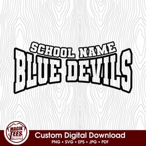 Mascota del espíritu escolar de los Blue Devils / Personalizar con el nombre de la escuela / Descarga digital / PNG, SVG, JPG, PDF, EPS