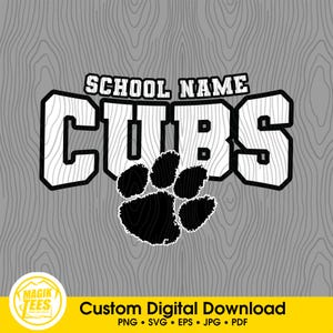 Mascota del espíritu escolar de los Cubs / Personalizar con el nombre de la escuela / Descarga digital / PNG, SVG, JPG, PDF, EPS