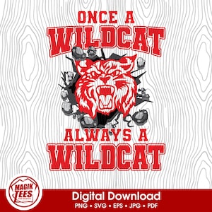Era uma vez um gato selvagem, sempre um gato selvagem, vermelho | Download digital do School Spirit | Logotipo do mascote Pride | PNG, SVG, JPEG, eps, pdf