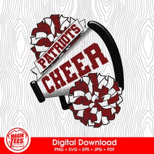 Patriots Cheer School Spirit Digital Download Maroon | Cheerleader Pride Logo | Megaphone Pom Pom | PNG, SVG, JPEG, eps, pdf