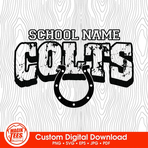 Colts Mascot School Spirit Custom Digital Download | Personalize With School Name | PNG, SVG, JPEG, eps, pdf