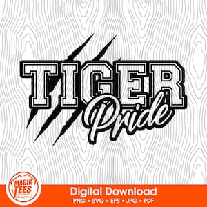Mascotte d'esprit scolaire Tiger Pride | Téléchargement numérique | PNG, SVG, JPEG, EPS, pdf