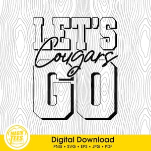 ¡Vamos Cougars! / Espíritu escolar / Descarga digital / Orgullo de mascota escolar / Fanático de los deportes de equipo / PNG, SVG, EPS, PDF, JPEG