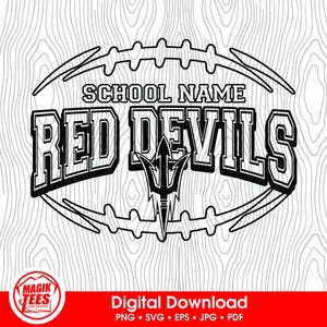Red Devils Football School Spirit Mascot | Personalize With School Name | PNG, SVG, JPEG, eps, pdf