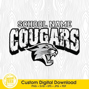 Mascota de los Cougars: Espíritu escolar, descarga digital personalizada / Personalizar con el nombre de la escuela / PNG, SVG, JPEG, PDF, EPS