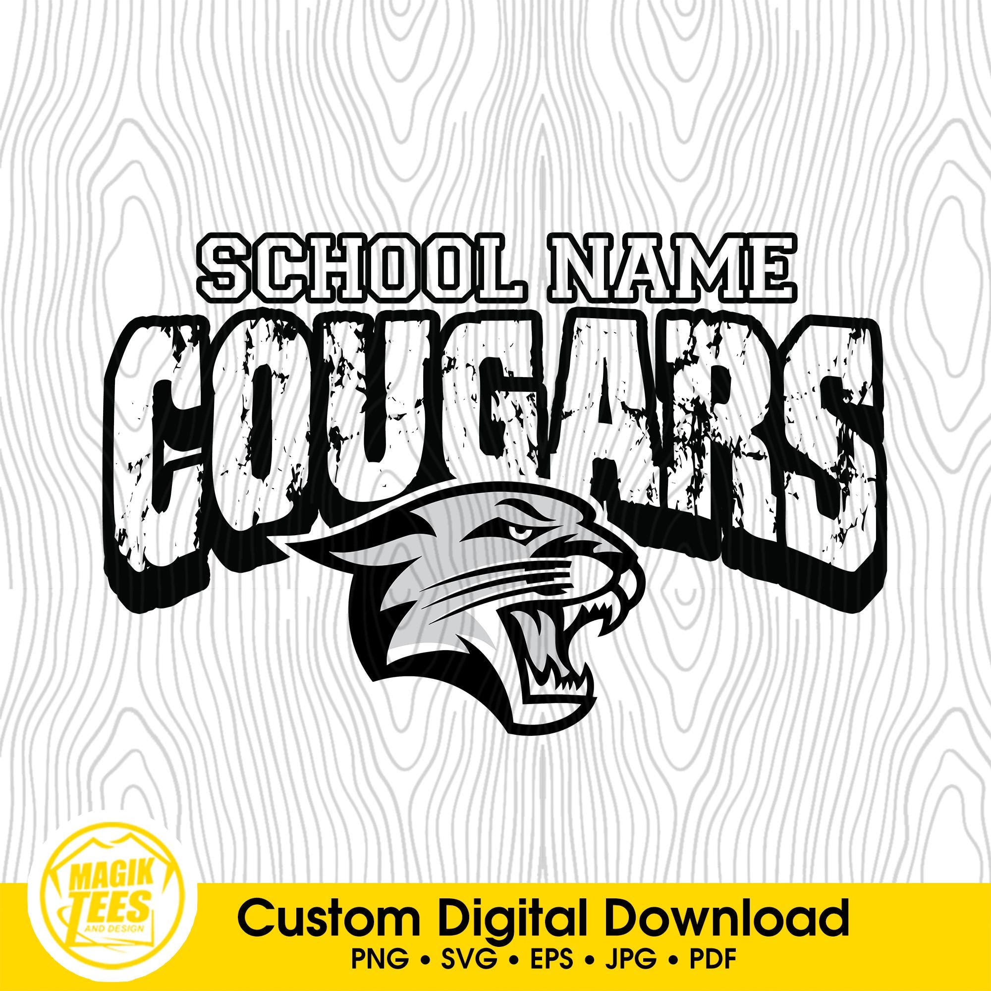 Cougars Mascot School Spirit Custom Digital Download | Personalize With School Name | PNG, SVG, JPEG, pdf, eps