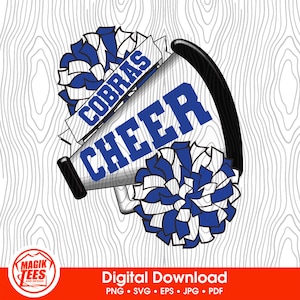 Cobra's Cheer School Spirit digitale download blauw | Cheerleader Pride-logo | Megafoon pompon | PNG, SVG, EPS, pdf, jpeg