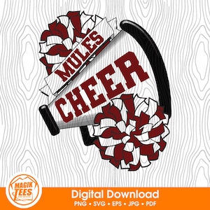 Pantoletten Cheer Schulgeist Digital Download Maroon | Cheerleader Pride Logo | Megaphon Pom Pom | PNG, SVG, JPEG, eps, pdf