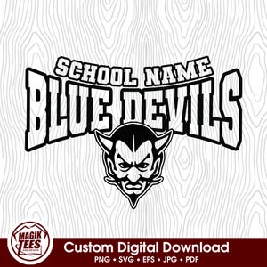 Mascota del espíritu escolar de los Blue Devils / Personalizar con el nombre de la escuela / Descarga digital / PNG, SVG, JPG, PDF, EPS