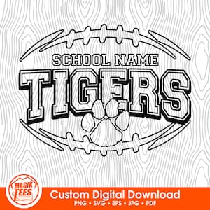 Mascote do Tigers Football School Spirit | Personalize com o nome da escola | Download digital | PNG, SVG, JPEG, eps, pdf