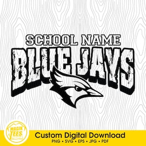 Mascota de los Blue Jays con espíritu escolar, descarga digital personalizada / Personalizar con el nombre de la escuela / PNG, SVG, JPEG, PDF, EPS