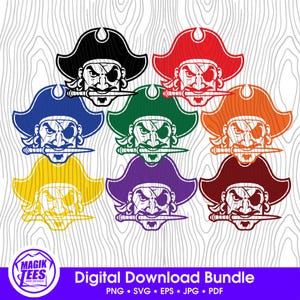 Pacote de download digital do logotipo do mascote dos piratas | School Spirit em várias cores | Logotipo do orgulho do mascote | PNG, SVG, JPEG, EPS, PDF