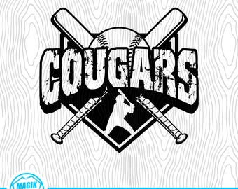 Cougars Baseball | Baseball Team Mascot | Matching Baseball Team Wear | School Spirit | Digital Download | PNG, SVG, JPEG, pdf, eps