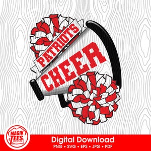 Patriots Cheer School Spirit Digital Download Red | Cheerleader Pride Logo | Megaphone Pom Pom | PNG, SVG, JPEG, eps, pdf