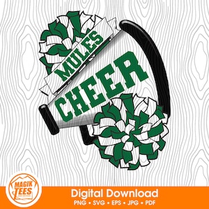 Pantoletten Cheer School Spirit Digital Download Grün | Cheerleader Pride Logo | Megaphon Pom Pom | PNG, SVG, JPEG, eps, pdf
