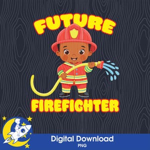 Futuro bombero / Lindo bebé negro / Trabajo divertido para un niño negro / Bombero afroamericano / Descarga digital / PNG