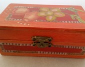Decorative wooden box Hand painted and Collaged Box with a Flower and Rose hip motif Wooden box decorative sheet music collaged interior.