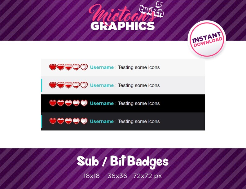 Twitch Life Heart Sub Badges / Bit Badges / Streaming