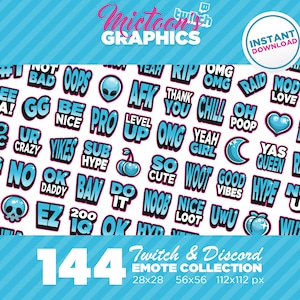 144 x Twitch Emotes / Mega Bundle Collection / Text / Streamer Graphics / Discord / Gamer / Aesthetic / Pack
