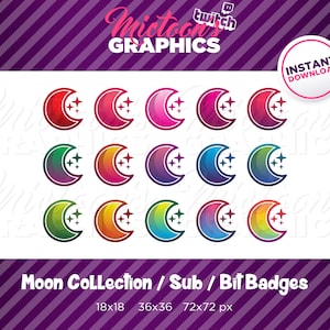 Twitch Moon Collection Sub Badges / Bit Badges / Streaming Graphics