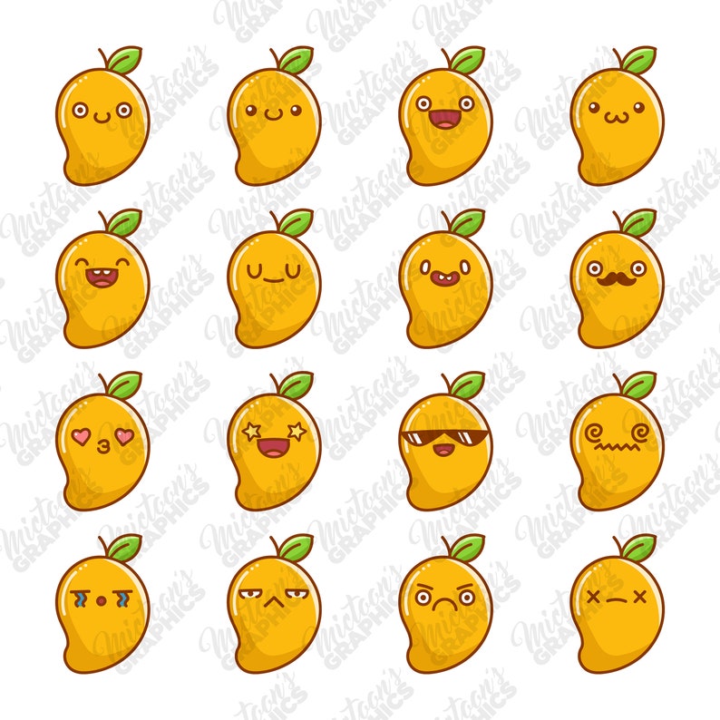 Kawaii emoji Mango Fruit Clipart Cute Mango PNG Vector EPS Etsy