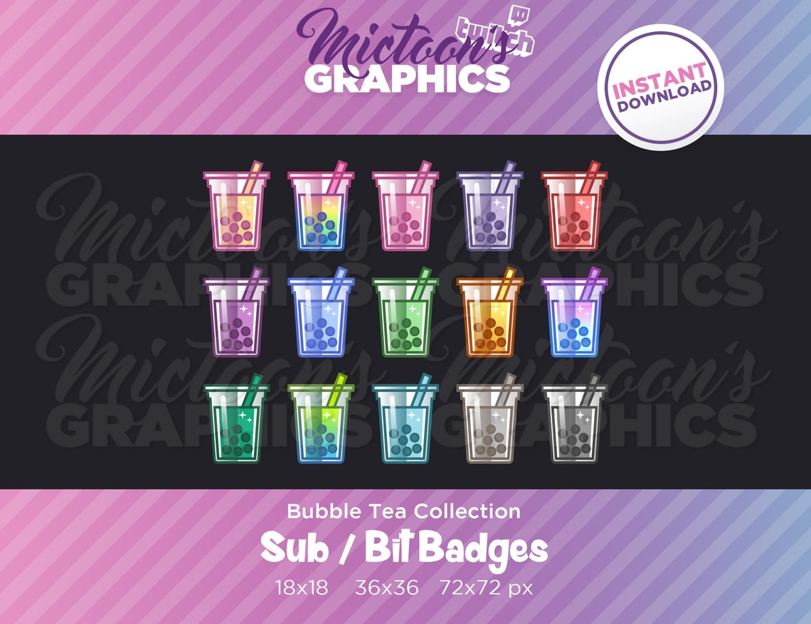 Twitch Bubble Tea Sub Badges / Bit Badges / Set / Colección / Streamer ...