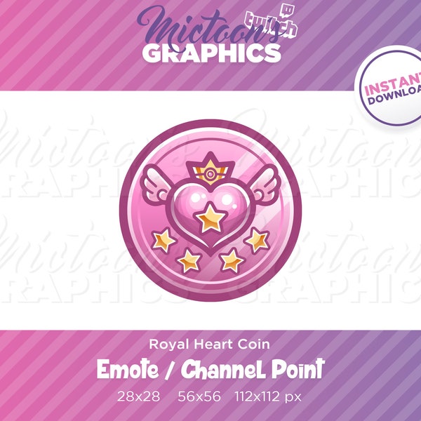 Twitch Royal Heart Coin / Emote  / Channel Point / Streamer Graphics / Discord / Gamer / Emblem / Wings / Crown / Stars / Aesthetic
