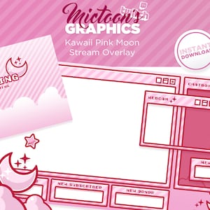 Twitch Moon Stream Overlay / Kawaii / Cute / Streamer Graphics / Aesthetic / Stars / Pink