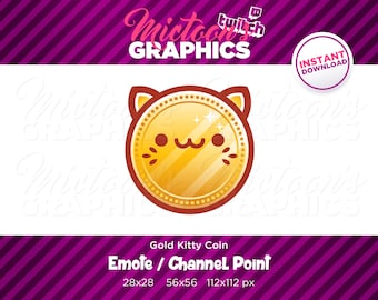 Twitch Gold Kitty Cat Coin Emote / Channel Point / Streamer Graphics / Discord / Gamer / Kawaii