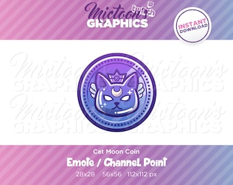 Twitch Moon Cat Coin Emote / Channel Point / Streamer Graphics / Discord / Gamer / Kawaii / Kitty / Ästhetik