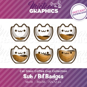 Twitch Cat Coffee Cup Collection / Sub Badges / Bit Badges / Subscriber badge / Streaming Graphics / Kitty / Kawaii / Aesthetic