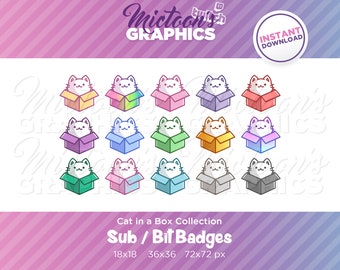 Twitch Cat in a Box Collection / Sub Badges / Bit Badges / Subscriber badge / Streaming Graphics / Kitty / Kawaii