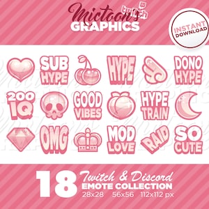 18 x Twitch Emotes / Bundle Collection / Texto / Streamer Graphics / Discord / Gamer / Aesthetic / Pink / Pack