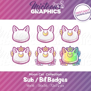 Twitch Kitty Cat Moon Emblem Collection / Sub Badges / Cheer Bit Badges / Subscriber Badge /  Streamer Graphics / Discord / Gamer