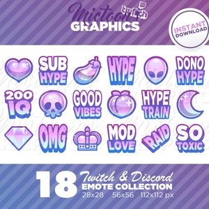 18 x Twitch Emotes / Bundle Collection / Texto / Streamer Graphics / Discord / Gamer / Aesthetic / Pack