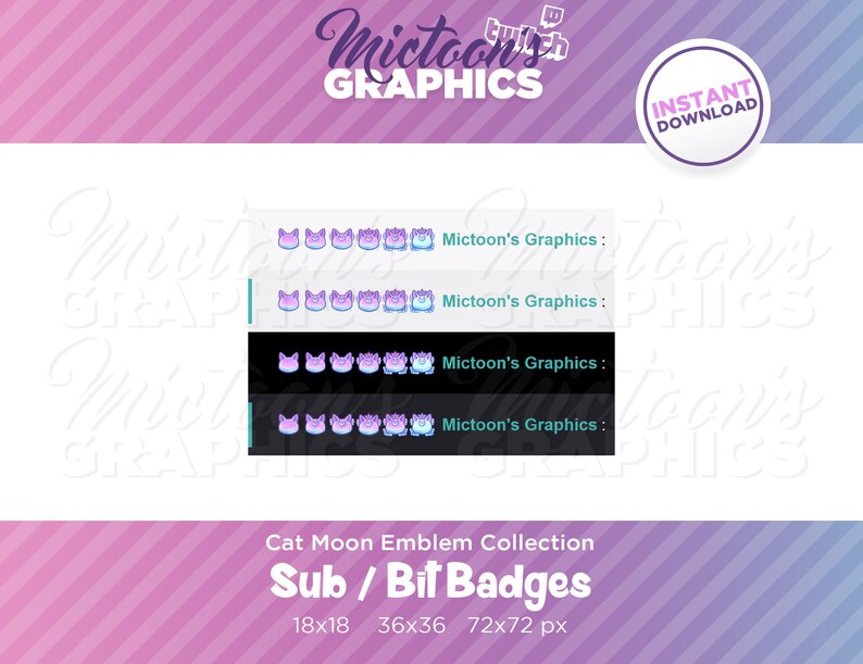 Twitch Kitty Cat Moon Emblem Collection / Sub Badges / Cheer Bit Badges ...