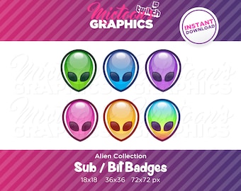 Twitch Alien Sub Badges / Cheer Bit Anstecker / Streamer Grafik / Discord / Gamer / UFO