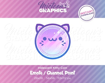 Twitch Kitty Cat Coin Emote / Channel Point / Streamer Graphics / Discord / Gamer / Kawaii / Iridescent / Channel Points