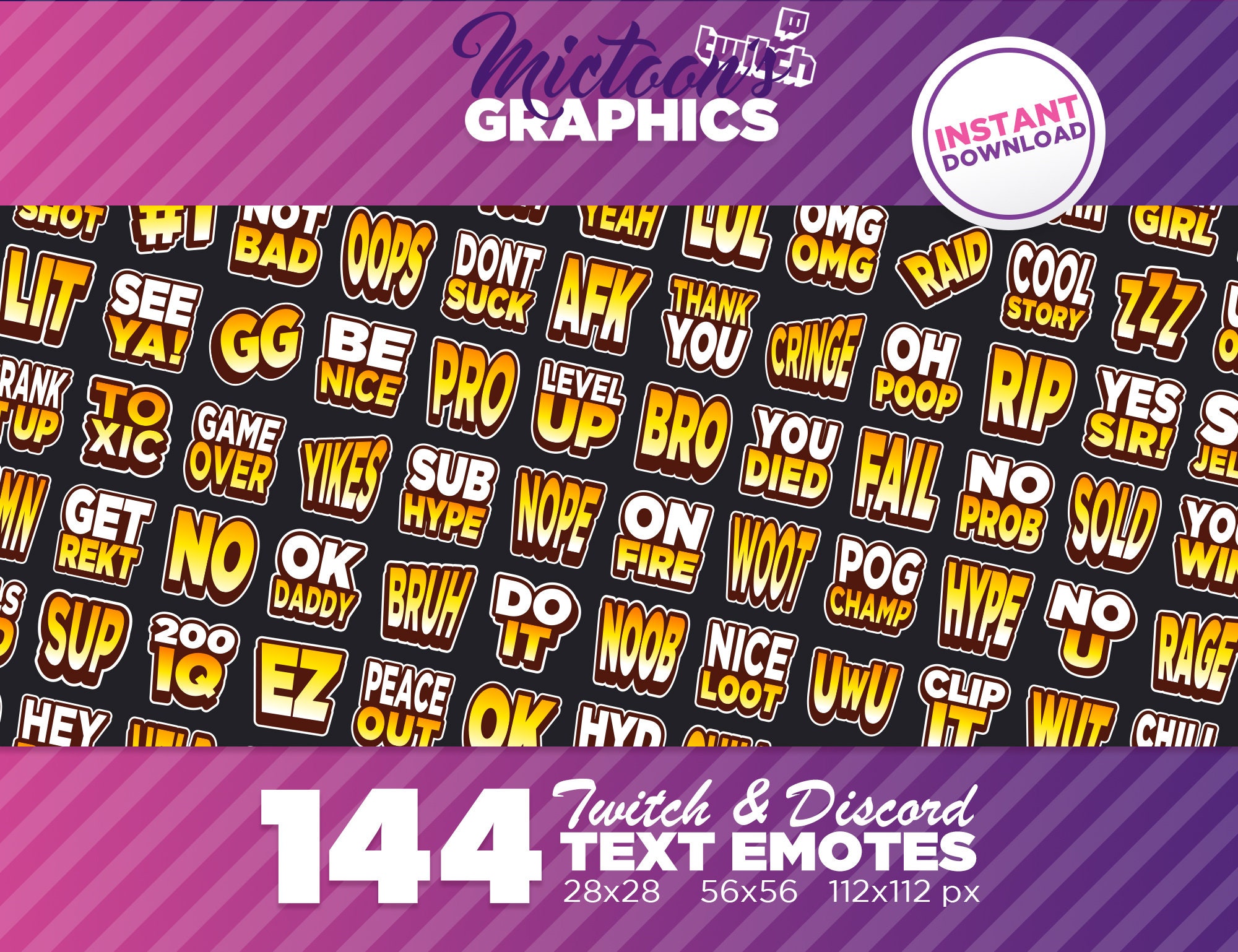 144 x Twitch Text Emotes / Mega Collection / or / Streamer Graphics / Discord / Gamer / Pack