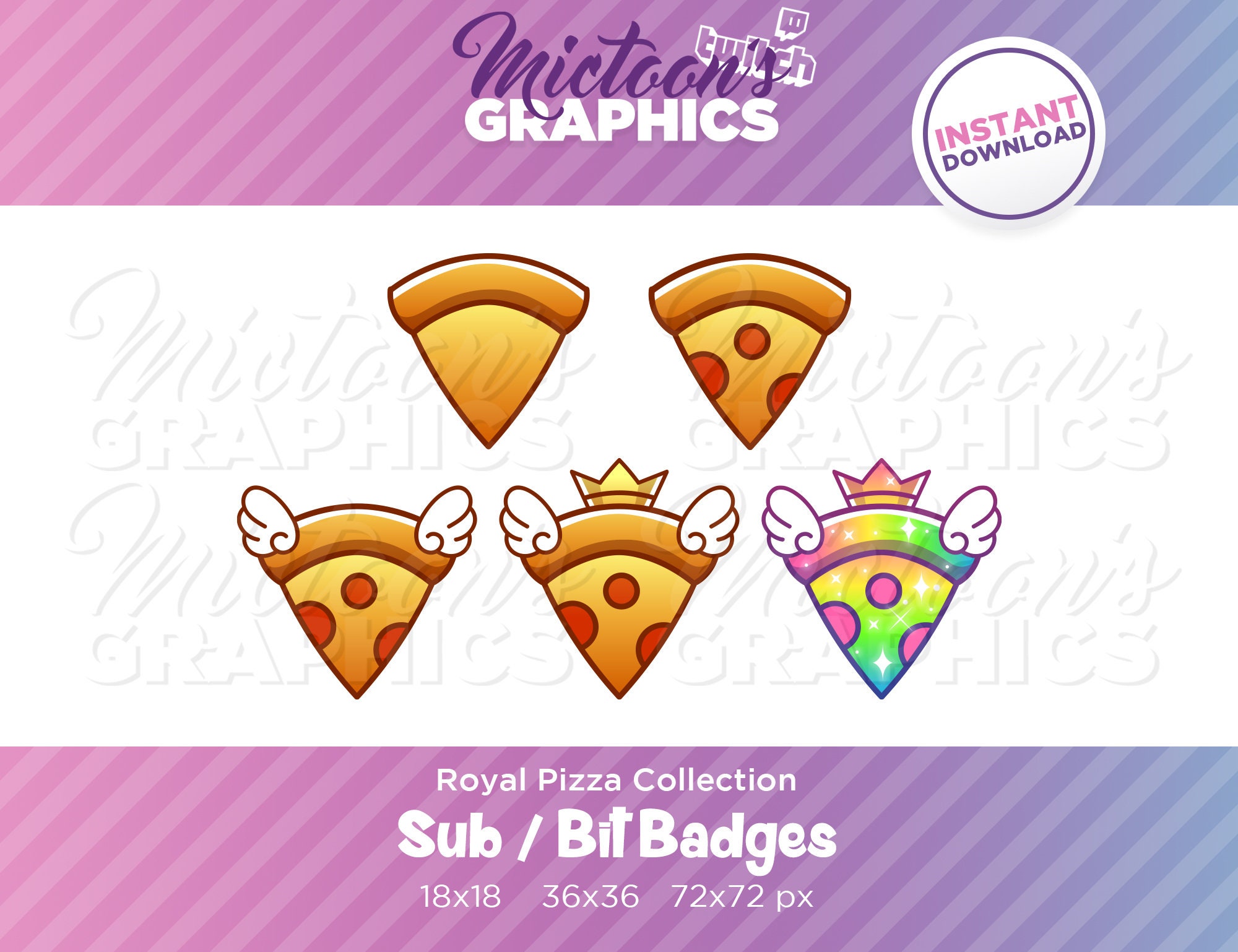 Twitch Pizza Sub Badges / Cheer Bit Badges / Streamer Graphics / Discord / Slice / Gamer