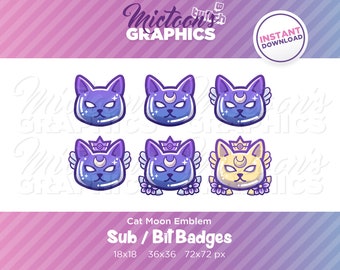 Twitch Kitty Cat Moon Emblem Collection / Sub Badges / Cheer Bit Badges / Abonnent Badge / Streamer Grafik / Discord / Gamer