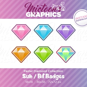 Twitch Diamond Collection / Sub Badges / Bit Badges / Streaming Graphics / Pastel / Kawaii / Gamer