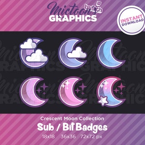 Twitch Moon Sub Badges / Bit Badges / Streamer Graphics / Discord / Gamer / Emblem / Aesthetic