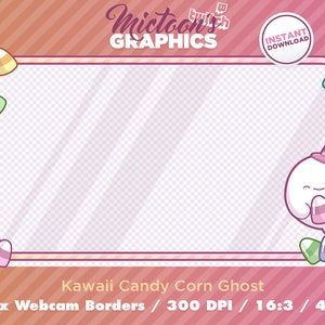 May include: A digital graphic featuring a rectangular frame with a candy corn ghost design. The frame is outlined in pink and decorated with candy corn accents. The text "Mictoon's GRAPHICS" and "Instant Download" are visible.